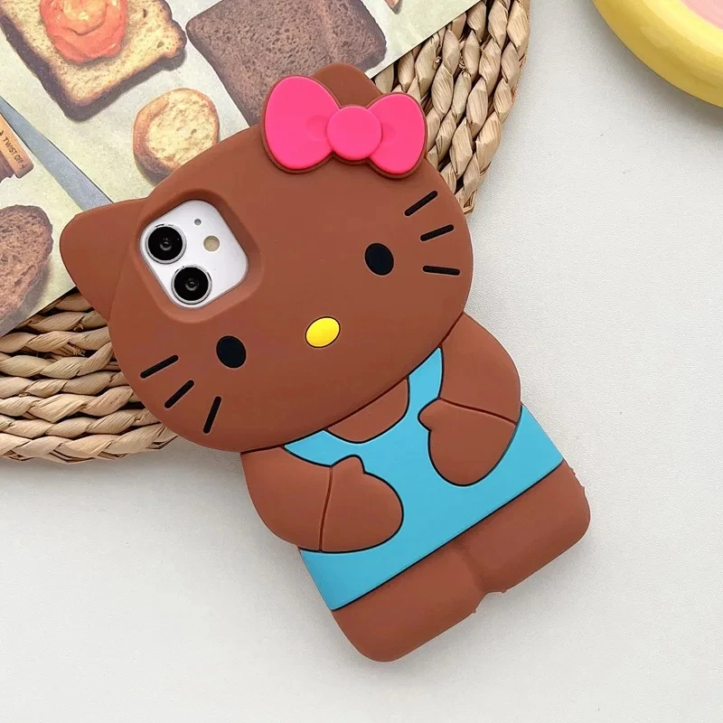 Hello Kitty 3D Cartoon Bow Case For iPhone 16 15 14 13 Pro Max 11 12 13 XR XS MAX 7 8 Plus SE Y2K Cute Silicone Case Cover