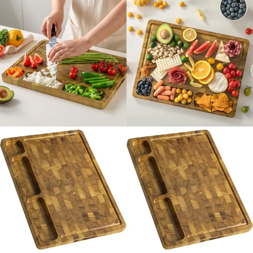 

Large Double-Sided Teak Wood Chopping Board, 17x13x1, End Grain Design, Thick Charcuterie Serving Block with Handle & Gift Box