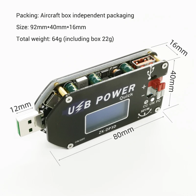 ZK-DP3D CNC USB TYEPE-C DC DC Converter CC CV 1-30V 2A 15W Power Module Adjustable Regulated power supply QC2.0 3.0 AFC