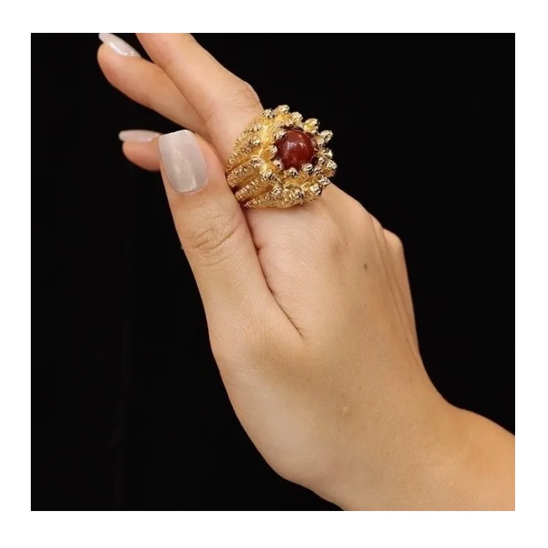 

Home Spanish Agate Rings New Winter Vintage Light Luxury Niche Texture Line Engraving Open Ring