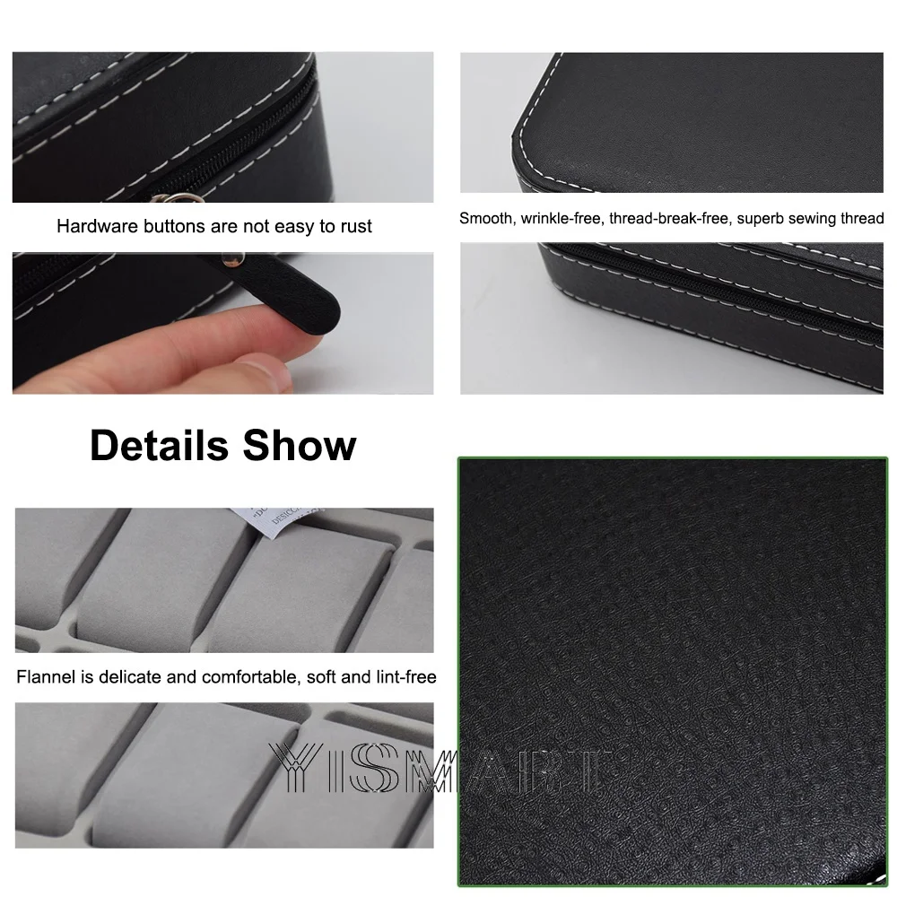 6 slots de couro do plutônio portátil caixa de relógio de viagem organizador de jóias caixas de armazenamento com zíper fácil transportar relógios