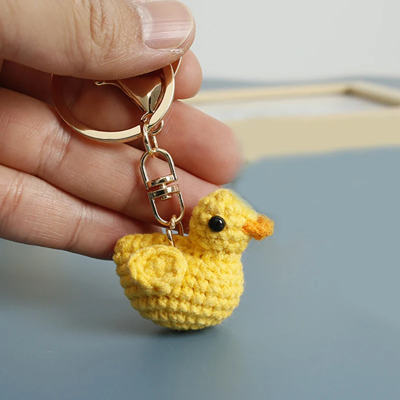 

Mini Yellow Duck Crochet Keychains Cute Small Chick Keyrings Car Keys Accessories Funny Duck Doll Knitted Keychain Wholesale