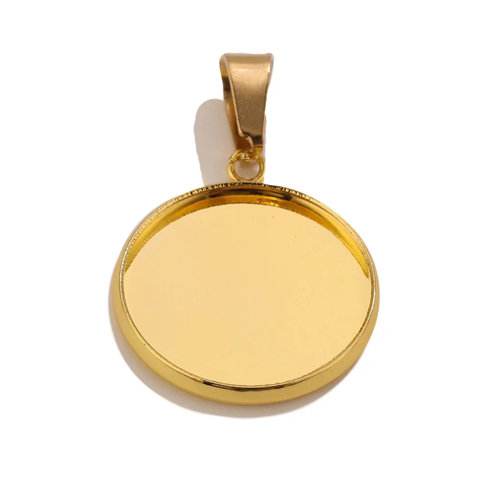 20pcs PVD Gold Stainless Steel Round Resin Blank Pendant with Fillable Resin Base Bulk Jewelry Findings for DIY Resin Necklace