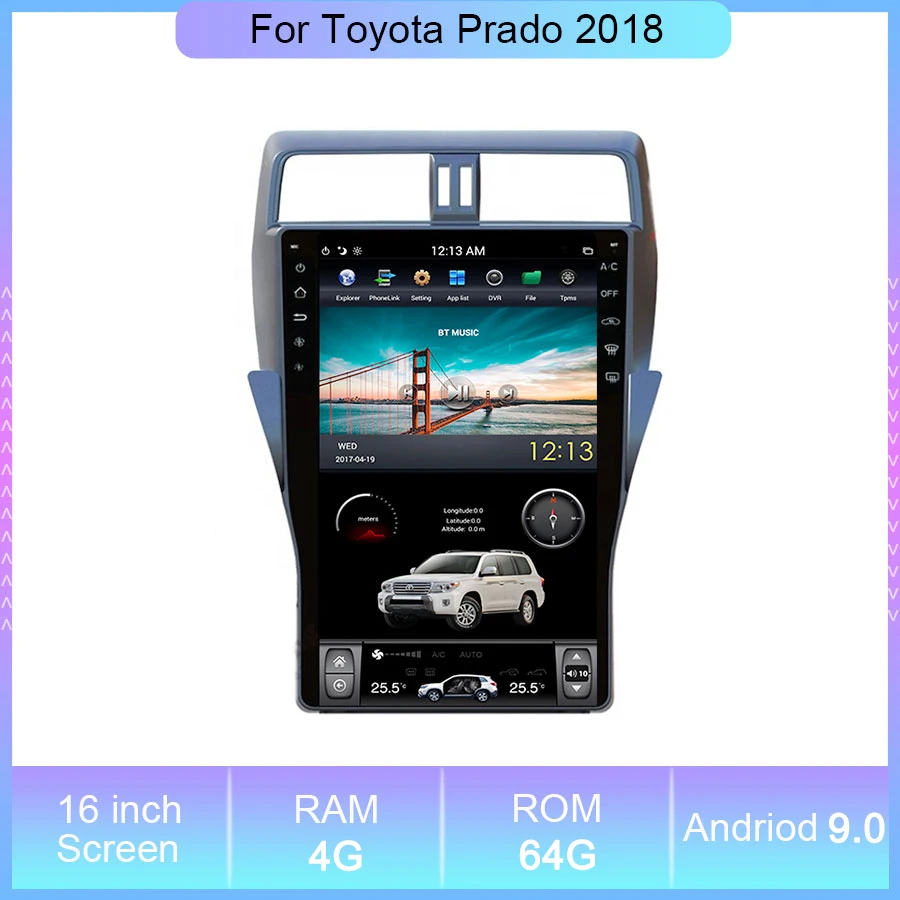 16'' Android 9.0 Car Radio Player For Toyota Prado 2018 Multimedia Navigation GPS Receiver Video Stereo Players