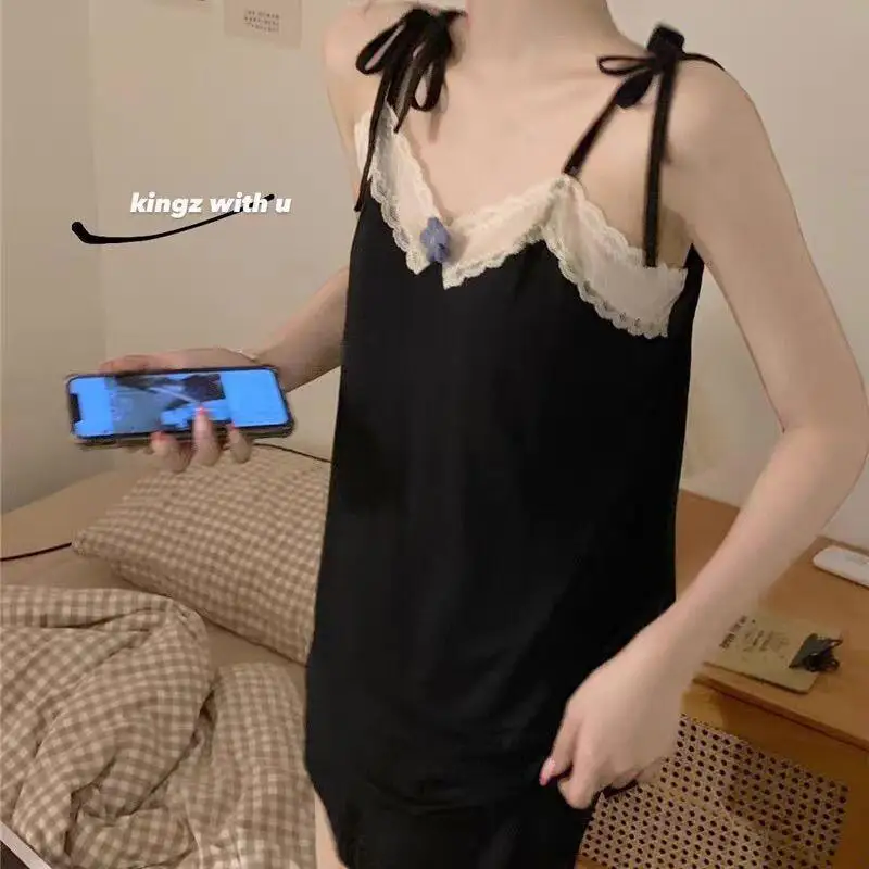 

Women's Pajama Set Fashion Homewear Two Piece Lace Strappy Soft For Women Spring Home Loungewear Sexy Lightweight V Neck Shorts