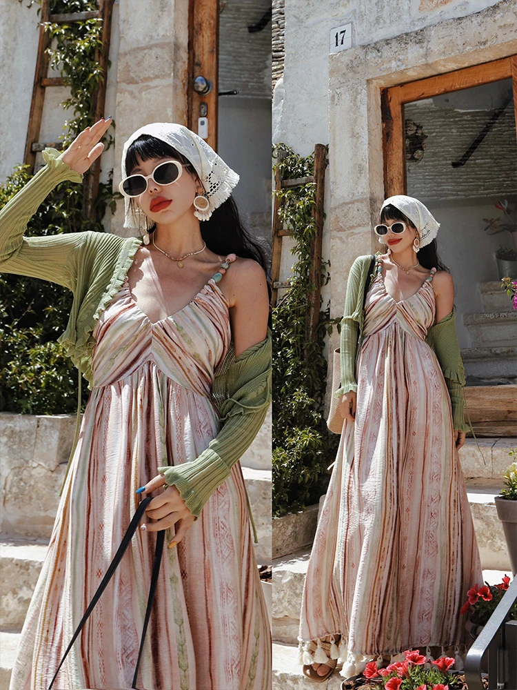 Tiyihailey vestidos sem mangas mulheres verão borlas senhoras straip roupas nova moda 2025 camada cinta sexy