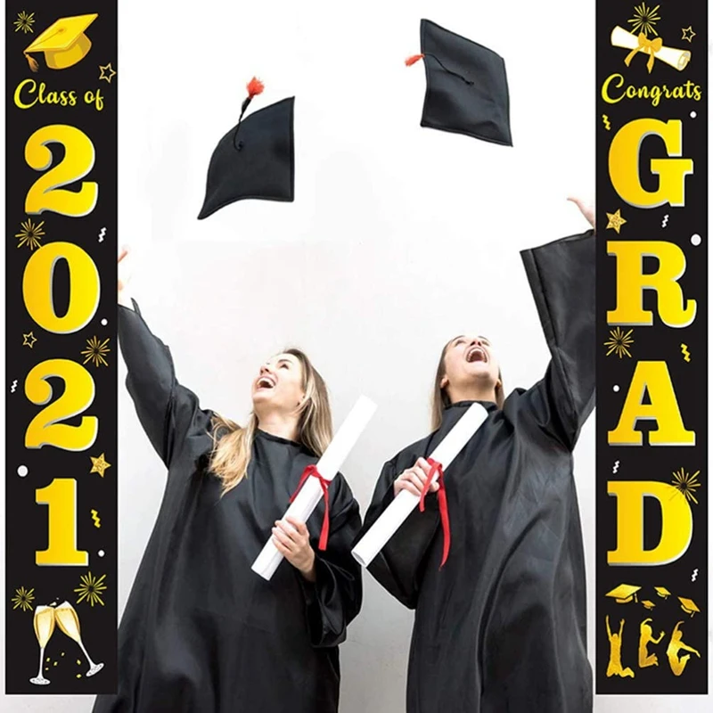 1 Pair Graduation Porch Sign Class Of 2021 Door Banner Congrats Graduation Signs For Graduation Party Decorations