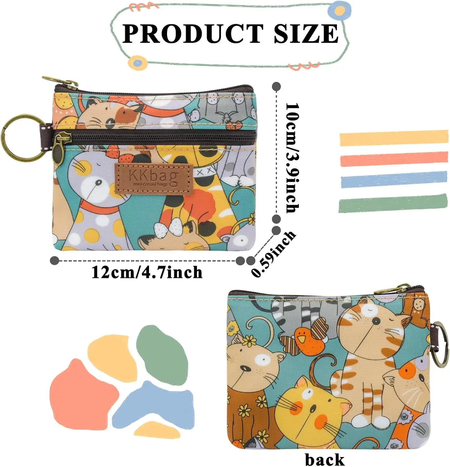 Cartera con animales bonitos, monedero con cremallera, monedero pequeño de dibujos animados, bolsa de almacenamiento ligera, monedero, tarjetero para estudiantes y mujeres