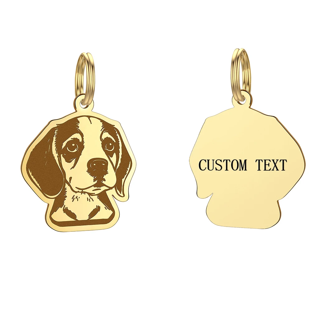 Stainless Steel Beagle Animal Dog ID Tag Name Phone Collar Custom Engraved Necklace Keychains