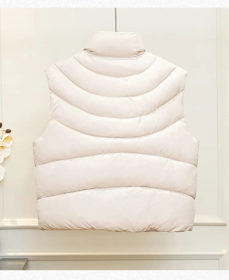 Korean Autumn Winter Pocket Design Leisure Collar Cotton Parkas Waistcoat Female Tops Fashion New 2026 Down Cotton Vest Women