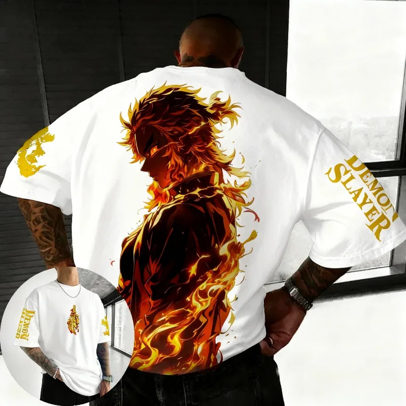 Demon Slayer Anime Purgatory Apricot Shoulang Japanese Harajuku Wind Men's Spring/Summer New Casual T-shirt