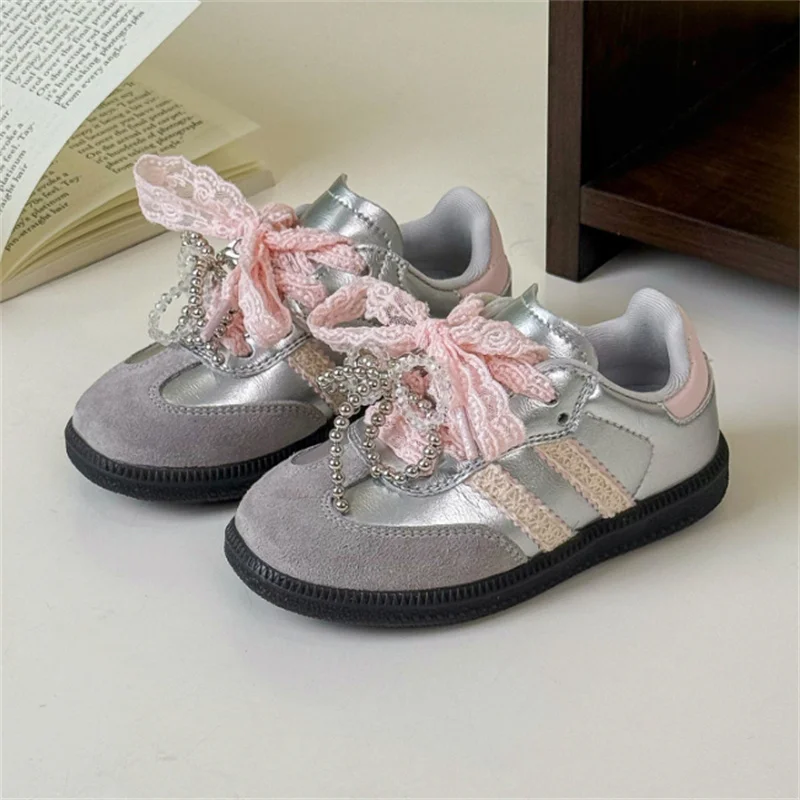 

2025 New Spring Children Shoes For Girls Leather Butterfly-knot Kids Casual Shoes Soft Sole Fashion Girls Sneakers EU 26-37