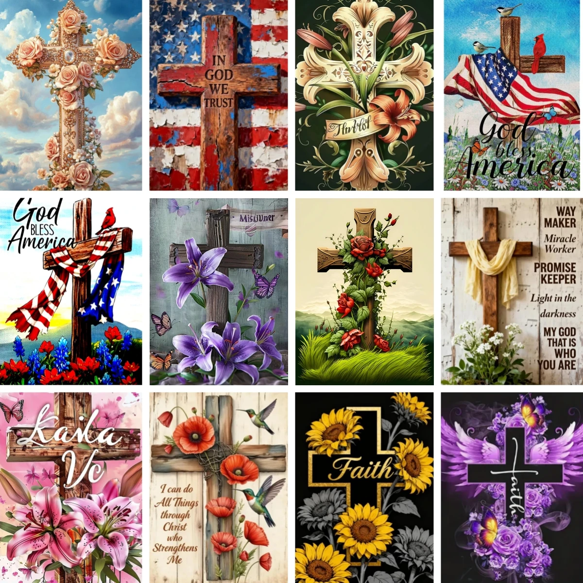 

DIY Diamond Painting Wooden Cross Lily Flower for Adults Handicraft Beginners Diamond Mosaic Christ Religion Resurrection