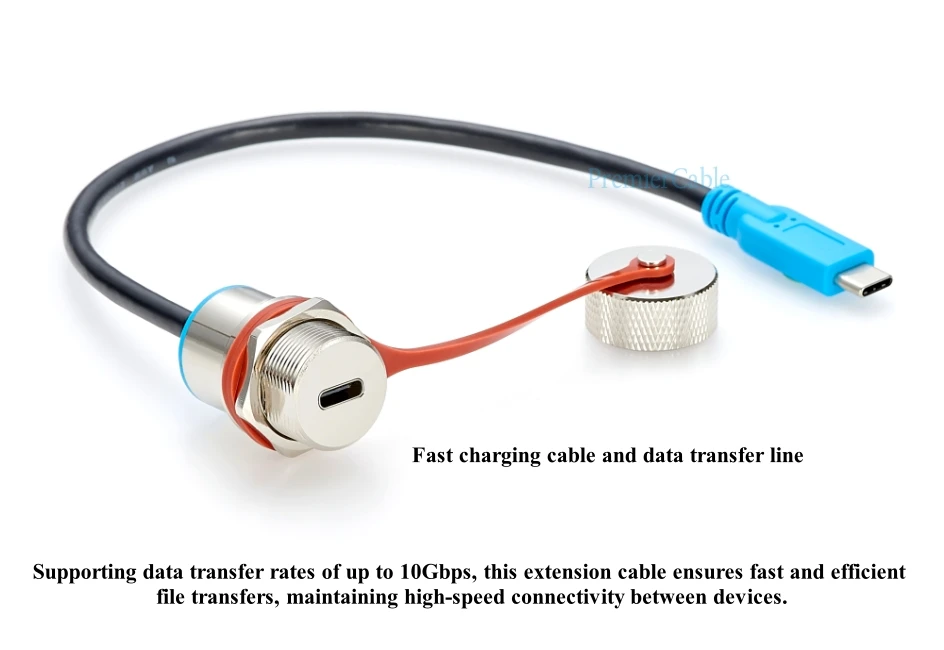 Robustes, wasserdichtes USB-C-Stecker auf Buchse, Verlängerungskabel, IP67, Typ C, metallversiegeltes Kabel, Outdoor-Panel-Mount-Passkabel mit Kappe – Detail 3