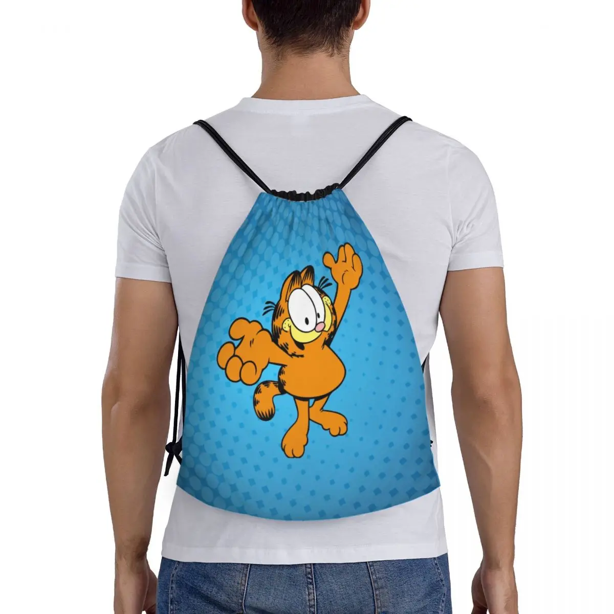 Garfields-mochila con cordón personalizada para hombre y mujer, bolsa ligera con dibujos animados de cómic y gato, saco deportivo para ir de compras