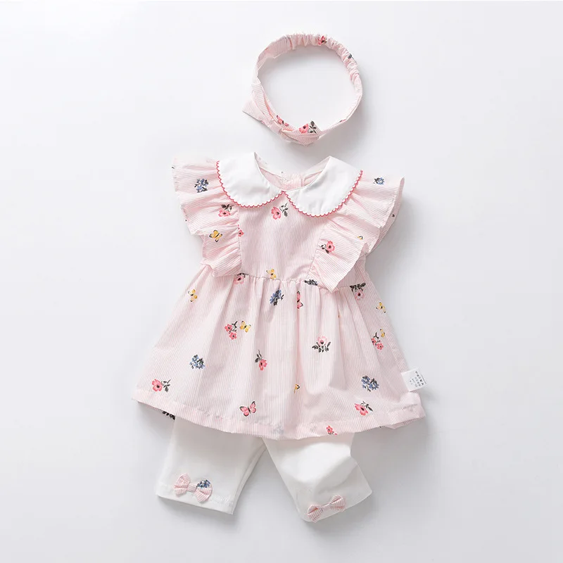 2024 Clibeso Newborn Baby Girls Summer Clothes Suits Kids Princess Floral Sleeveless Shirt + Bowknot Capri Pants + Headband 3Pcs