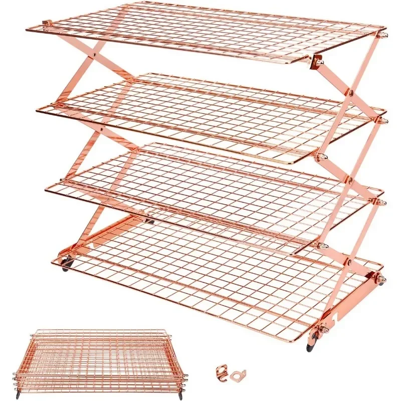 2/3/4-Tier Upgraded Collapsible Cooling Rack with Adjustable 3 Setting Design Stackable Roasting Cooking Drying Wire Cooling