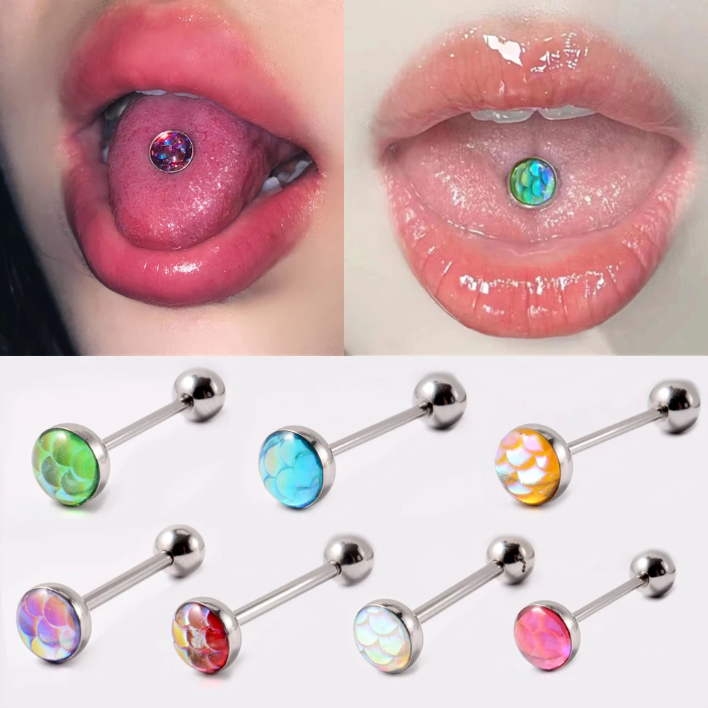 1pcs Surgical Steel Flash Mermaid Tongue Barbell Ring Industrial Piercing Ear Studs Earrings Woman Tongue Piercing Body Jewelry