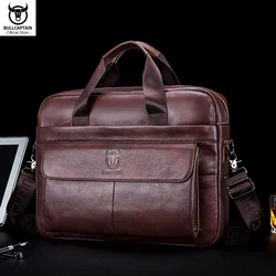 BULLCAPTAIN-Bolso de cuero genuino para hombre, maletín para portátil, 14 mensajero, portafolio de negocios para documentos, A4