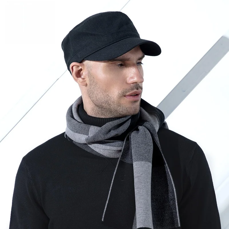 adjustable-flat-cap-wool-blend-casual-chenille-hat-autumn-winter-happy-brand-men's-travel-cap-short-brim-cap-pure-color