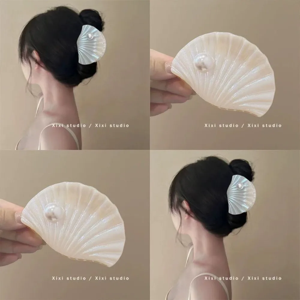 

Trendy Pearl Shell Hair Claw Clips Pretty Elegant Girl's Hair Clip Acrylic Vacation Style Hair Accessories Beach