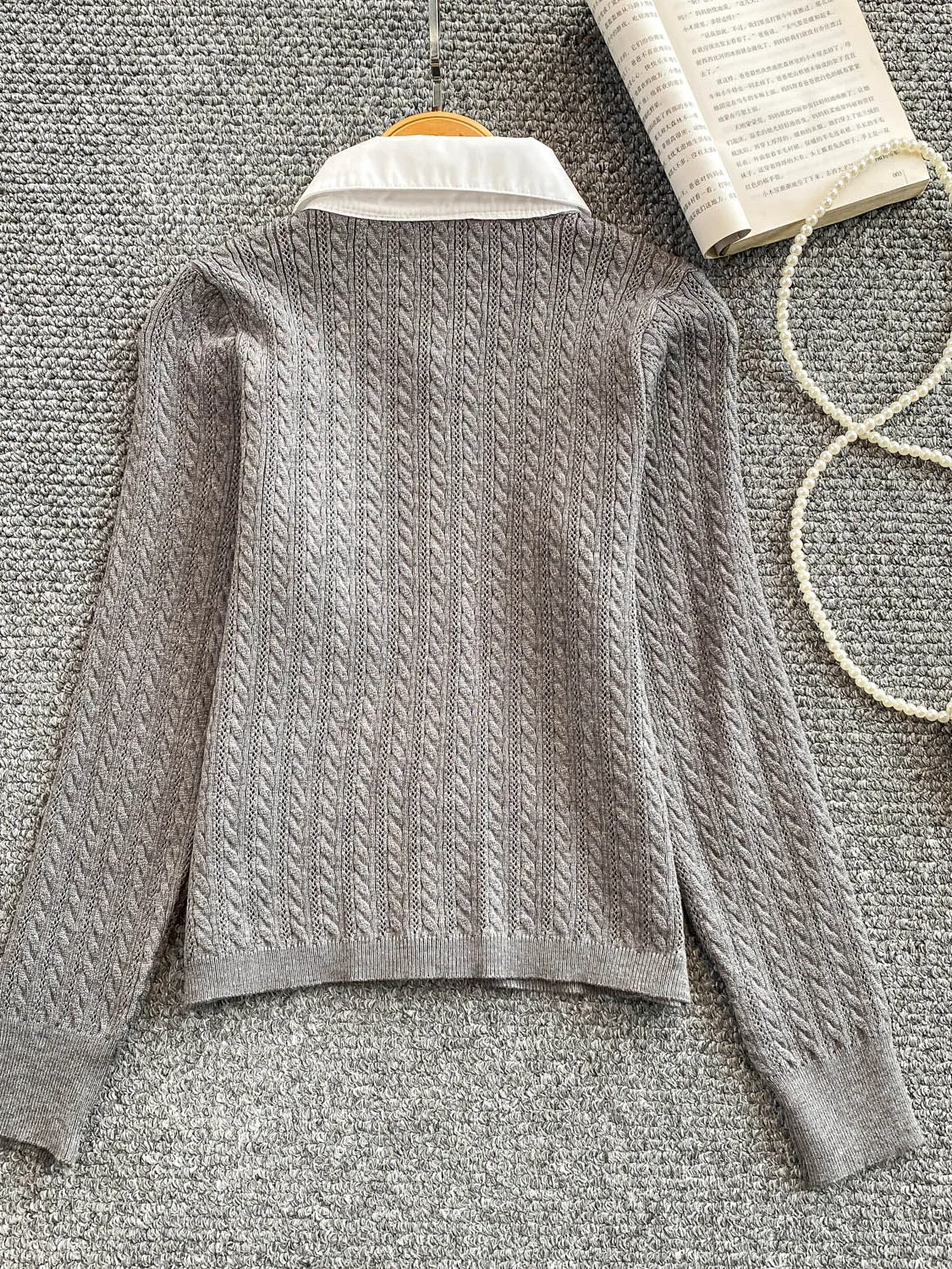 Zoete Jeugdige Twist Splice Kraag Jaet Dames Vroege Herfst Unieke Mooie Enkele Knop Gebreide Trui Pendelen Sle K...