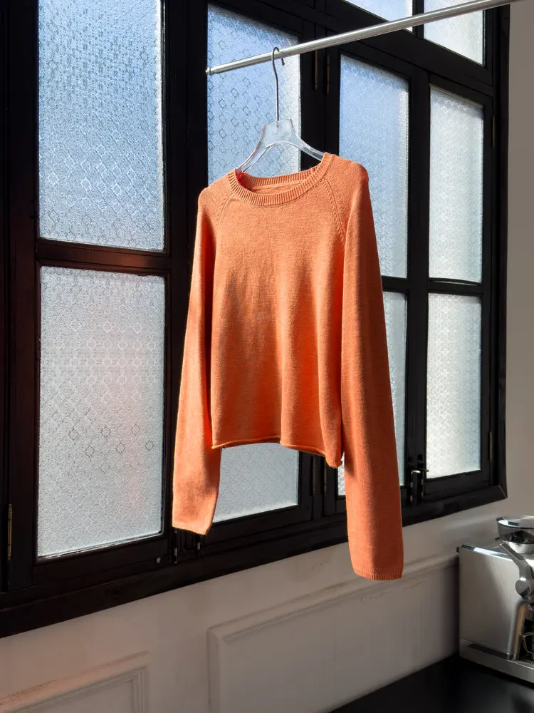 New S2602 Orange Knitwear Women Cotton High Quality Long Sleeved Top Autumn 2026 New Women's Clothing