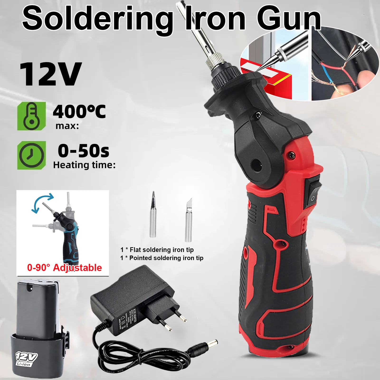 

25W 400℃ Electric Soldering Iron Gun Welder Hot Air Gun Heating Welding Machine Adjustable Temperature for 12V Battery
