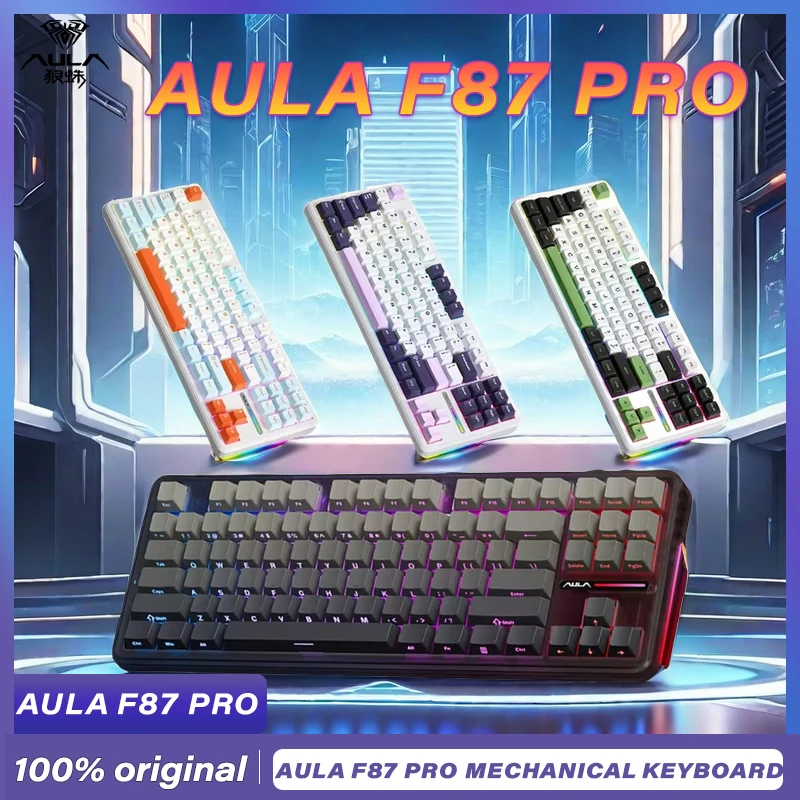 

AULA F87 Pro Mechanical Keyboard Customized wireless Three mode 8000mah hot swap RGB light Gasket Laptop PBT Gift 87% PC PBT