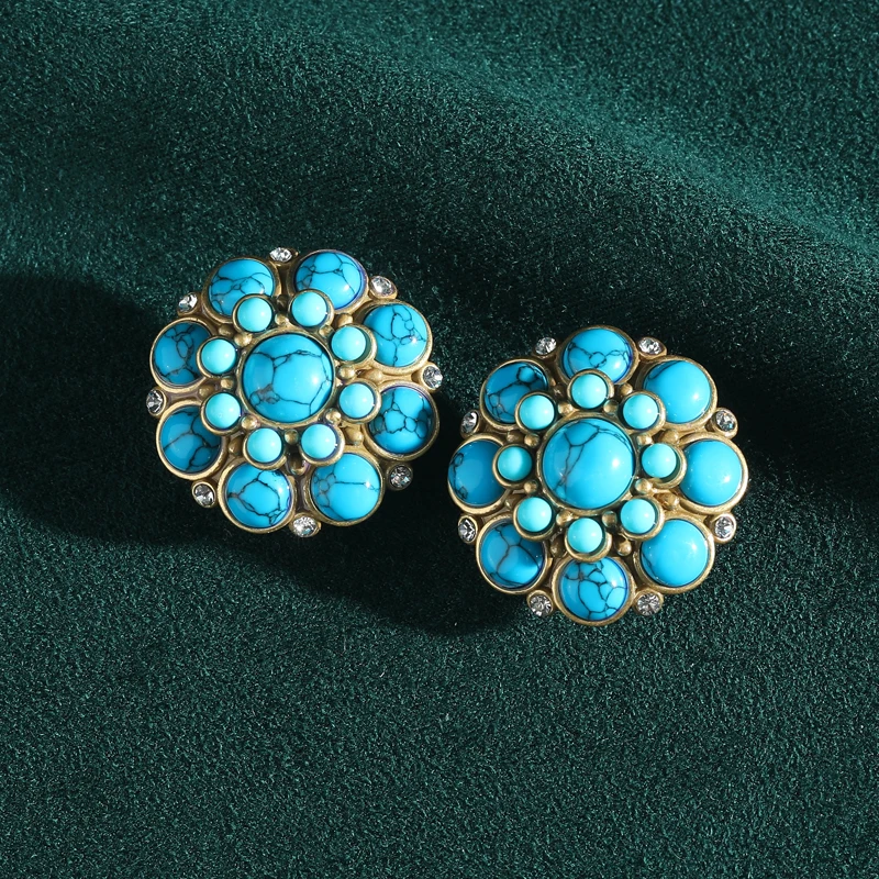 

Винтажные синие бирюзовые серьги с цветком, роскошные дизайнерские украшения для женщин, новинка 2023 года, тренд, высокое качество, модный подарок для свадебной вечеринки