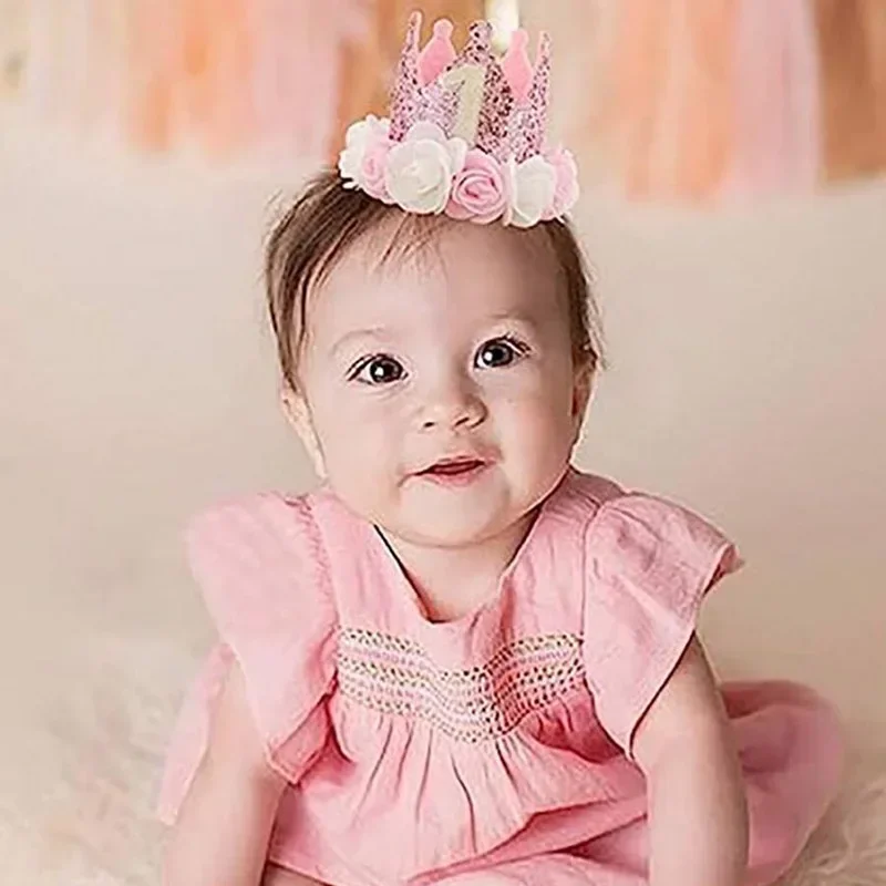 Baby One 1 year old DIY Birthday Crown Handmade Accessories 1st Happy Birthday Party Headband Hat Baby Shower Party Supplies