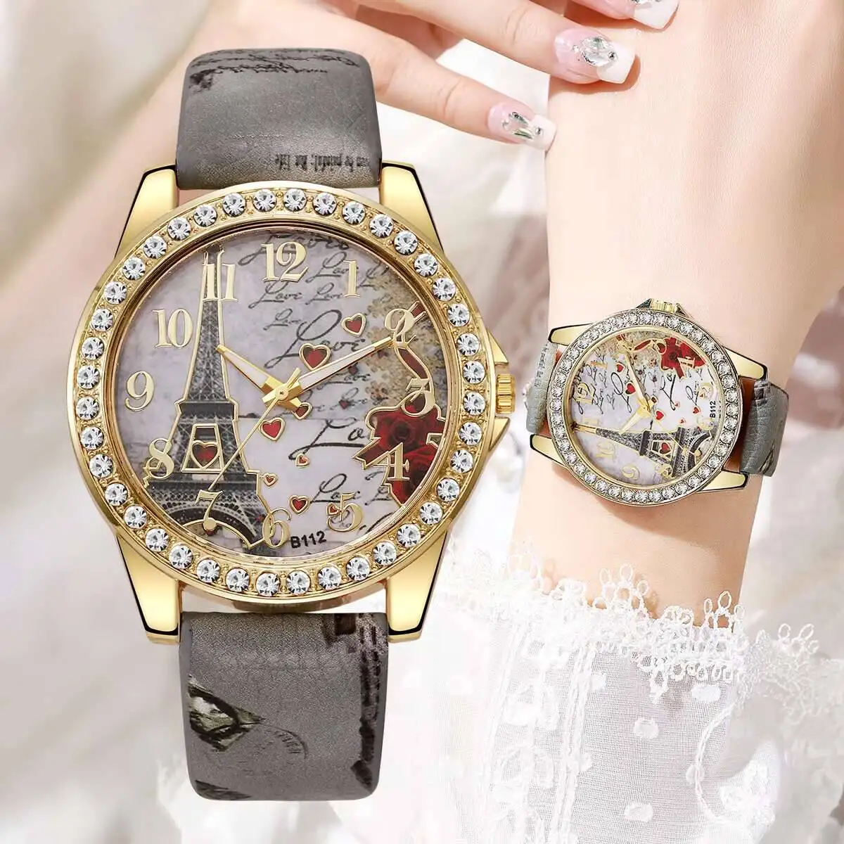 

Fashion Flowers Women Watches Casual Leather Strap Analog Quartz Watch Reloj Mujer Girls Clock Gift