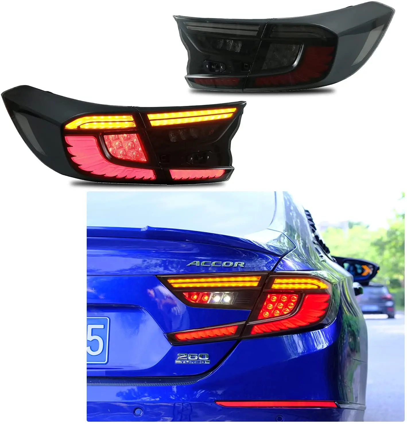 LED Taillights Assembly for Honda Accord 10th Gen 2018-2020 Start Up Animation Sequential Turn Signal Rear Lamp