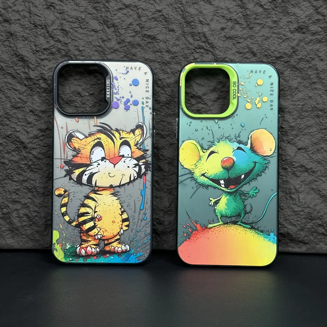 Fashion Graffiti iPhone15 Case Suitable for iPhone14 13Pro Max Models Cartoon Animal Pattern Matte Plated Soft Silicone Material