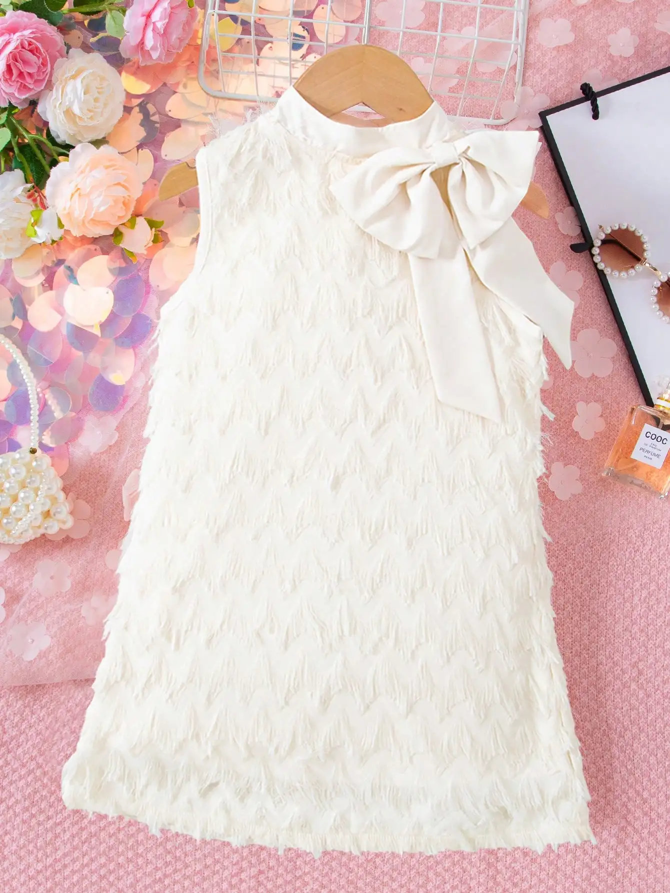 Elegant Girls Solid Bow Decor Sleeveless Dress, Dreamy A-line Dress For Summer Party Performance Outdoor Prom