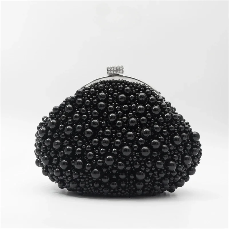 Cool Black Pearls Clutch Bags for Women Fashion Beading Small Mini Evening Bags Luxury Hand Bags Ladies Formal Party Mini Purse