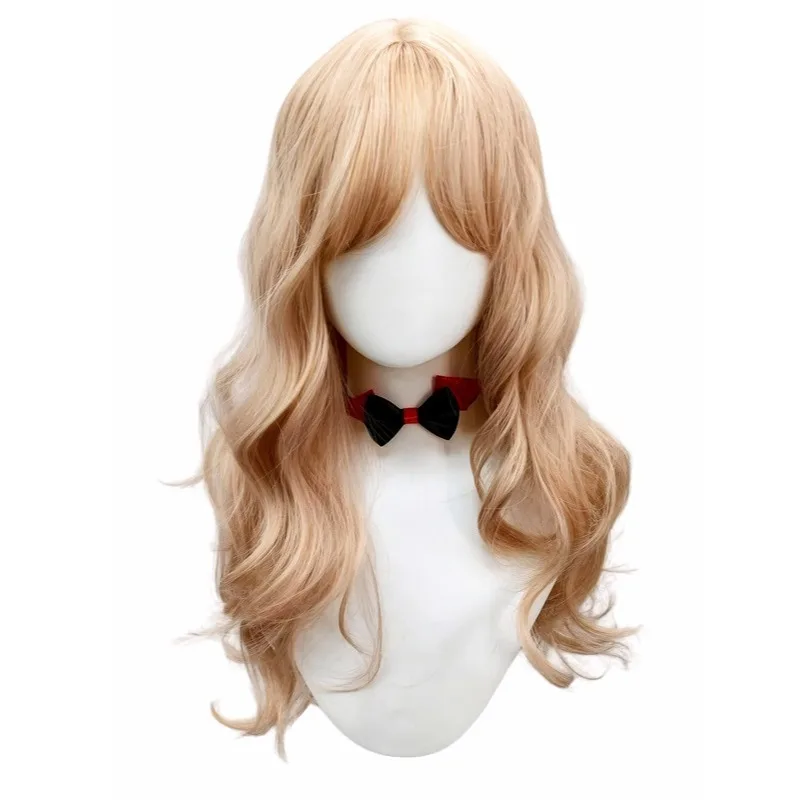 Synthetic Light Blonde Long Wavy Wig With Bangs Natural Soft Texture For Women Daily Cosplay Halloween Party Costume Wear