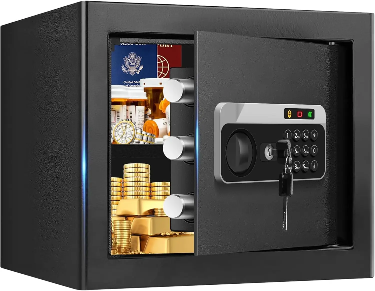 

1.3 Cuft Fireproof Waterproof Safe with Electronic Keypad, Alarm & Shelf for Home Documents & Valuables