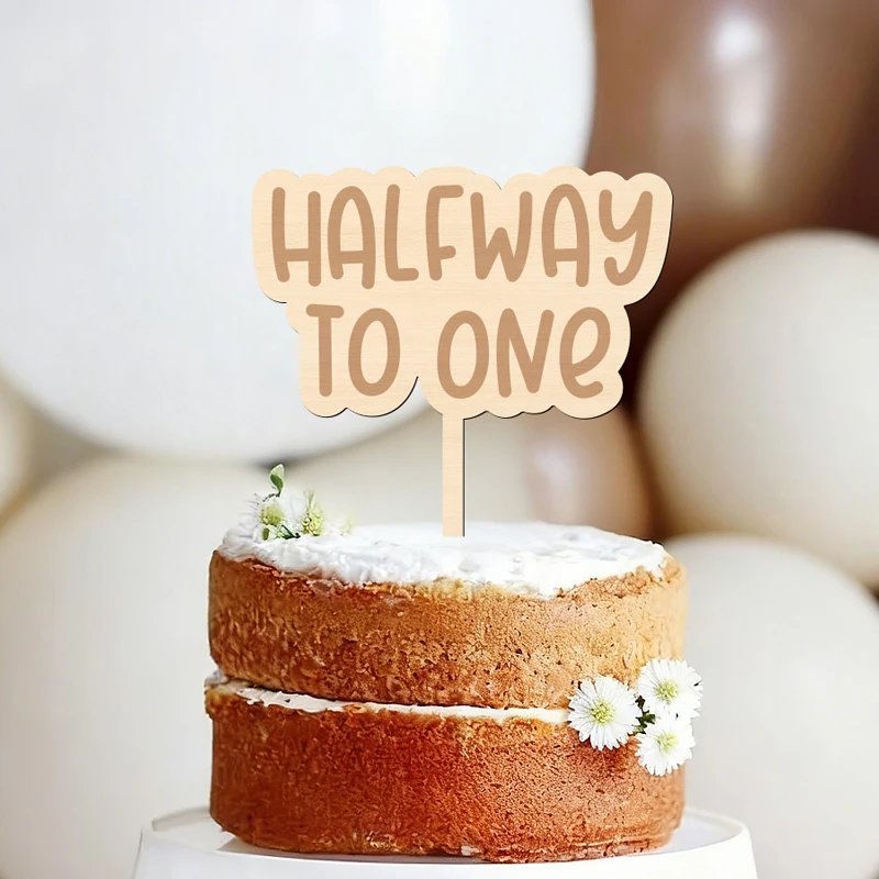 NUBECOM Halfway To One Cake Topper Holzkake Topper mit Halfway To One Design Geburtstagstorte Topper Babyparty Dekorationen – Detail 10