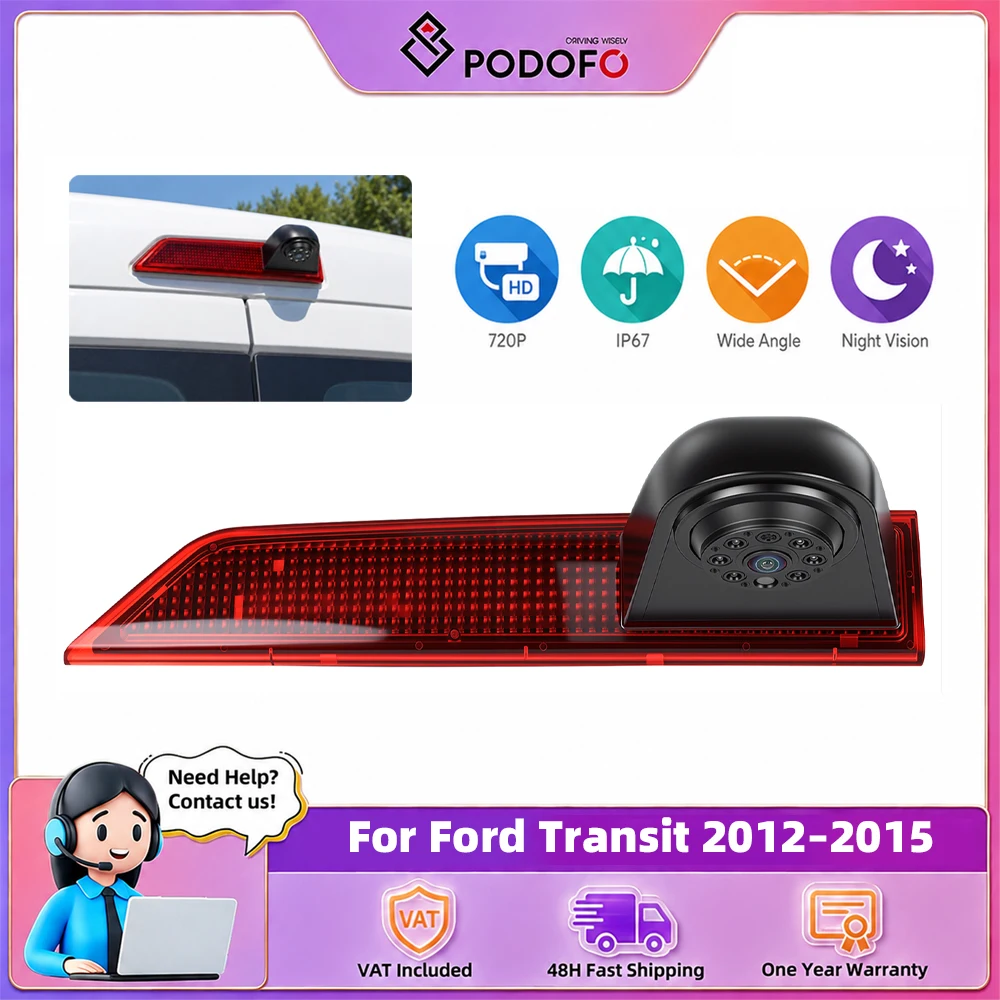 Podofo Auto-Rückfahrkamera, Nachtsicht-Bremslicht, IP67 wasserdicht, für Ford Transit 2012–2015