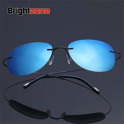 New Arrival Luxury Ultra-Light Pilot Flexible Pure Titanium Unisex Polarized Rimless Fishing Sports Sunglasses Sun-shade Eyewear