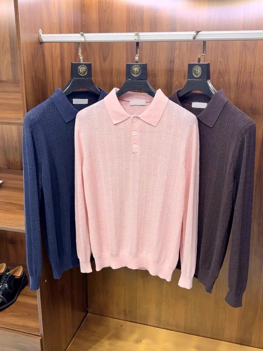 

Men's Knitted Cotton Linen Casual Long Sve irt Classic Collar Slim Fit Autumn Winter Faion Retro Sle MHTO