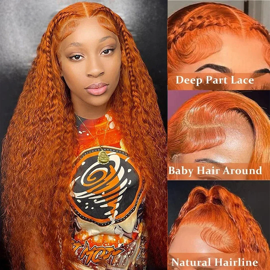 13x6 HD 30 Inch Ginger Orange Lace Front Wig Loose Deep Wave Curly Lace Front Human Hair Wigs Water Wave 13x4 Lace Frontal Wigs image 2