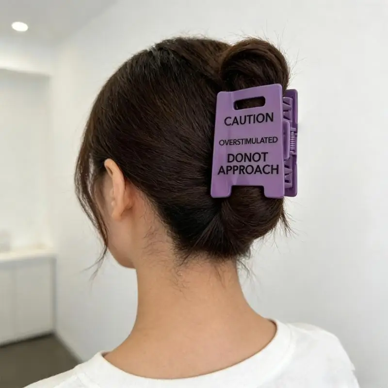 

Unique Fashion Hair Clip Caution Overstimulated Warning Sign Design for Creative Daily Wear and Comfortable Use 6XDA