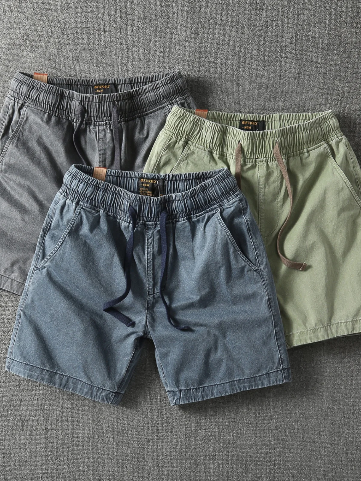 Retro American Washed Drawstring Elastic Casual Shorts Men Summer Three Quarter Ultra Short Running Pants Loose Fit Youth Style