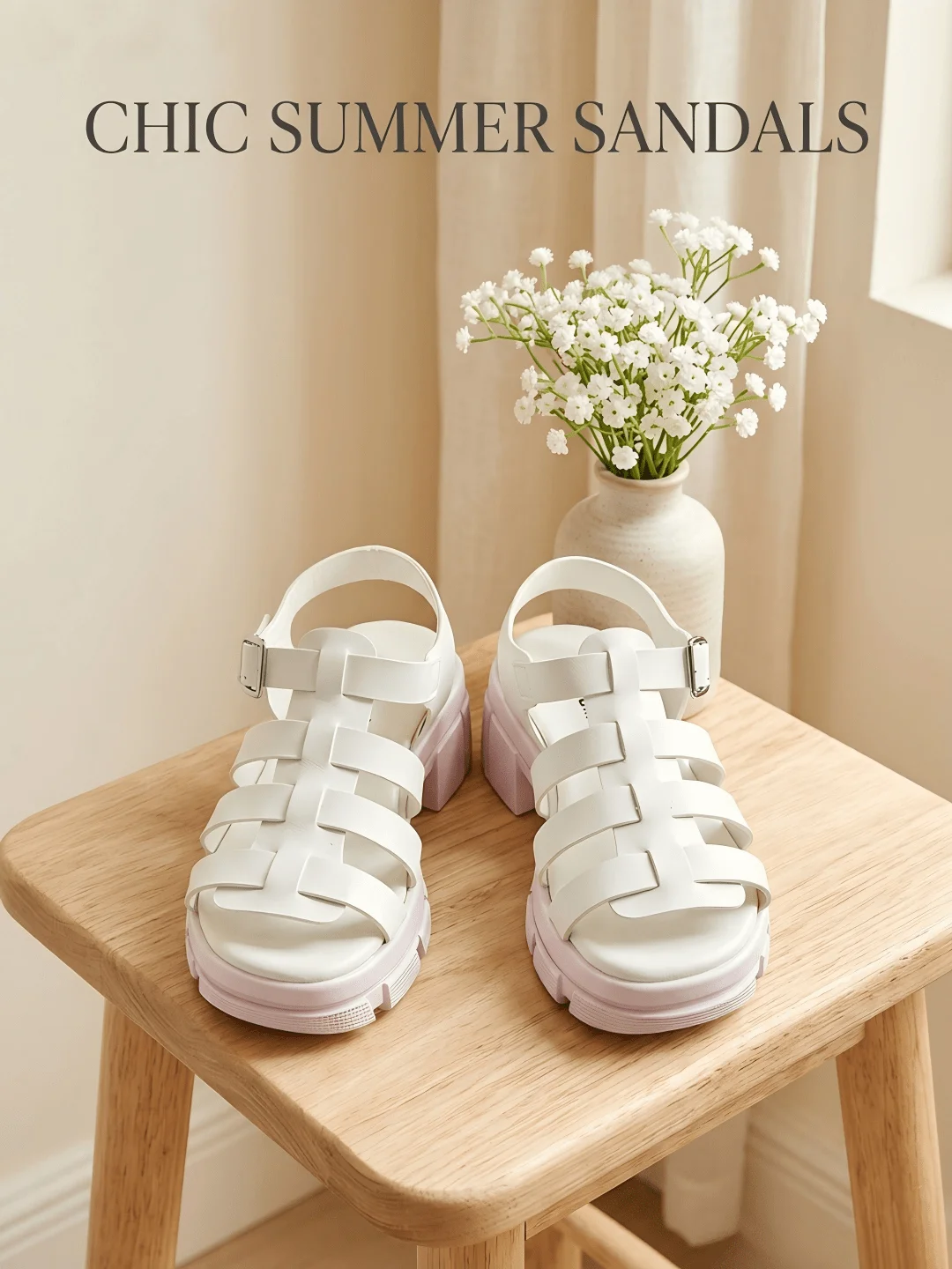 

Girls White Platform Sandals Chunky Sole Summer Casual Kids Shoes Soft Bottom Beach Footwear Children Ankle Strap Flat Sandals