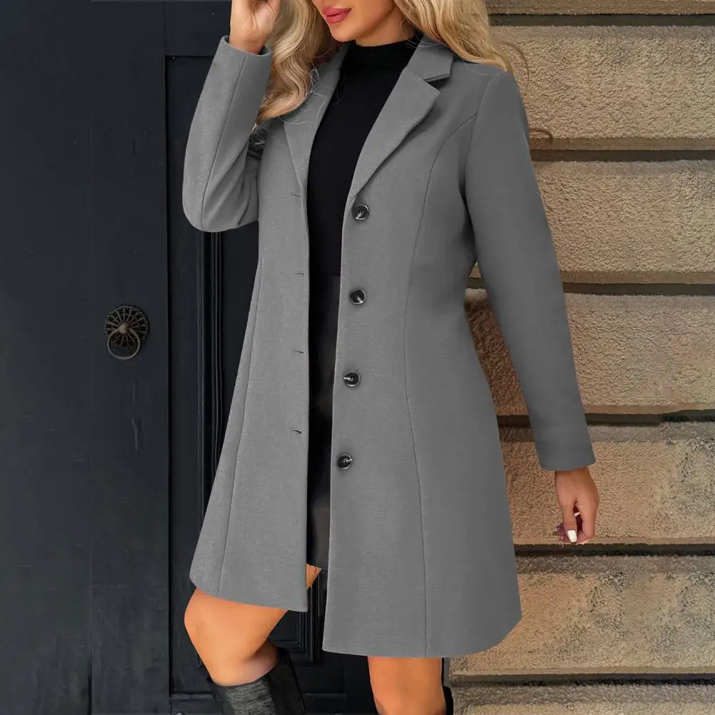 Notch Lapel Collar Long Coat for Women, Long Sleeves Single Breasted Blazer Jacket,Ladies Autumn Outfits for Fall Winter