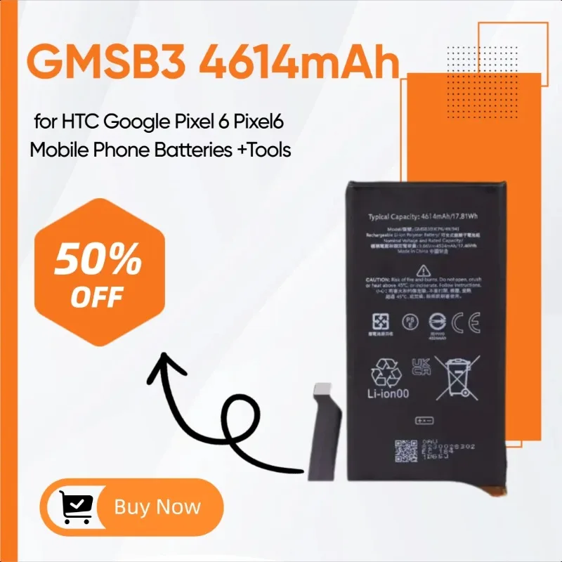 

GMSB3 4614mAh Replacement Battery for HTC Google Pixel 6 Pixel6 Mobile Phone Batteries +Tools