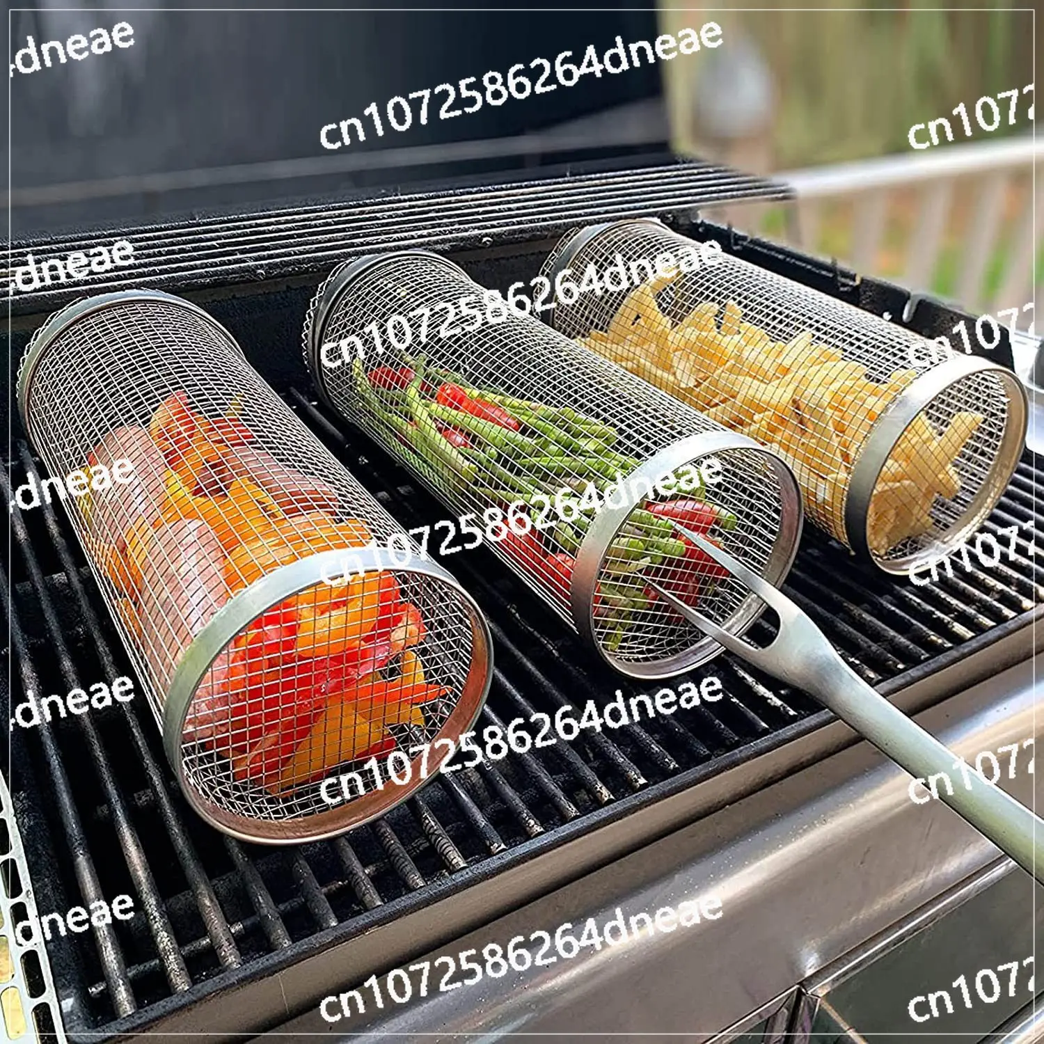 BBQ Grill BBQ Basket Round Cage Outdoor BBQ Smoke Cage Portable Mesh Rotating Roller