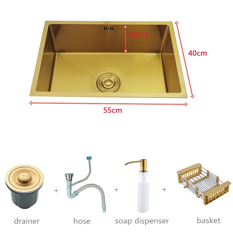 Gouden Gootsteen 304 Roestvrijstalen Wastafels Boven De Toonbank Of Undermount Installatie Enkele Kleine Staaf Gouden Wastafel